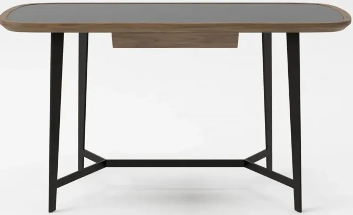 Glass Rectangular Writing Desk - Walnut And Black