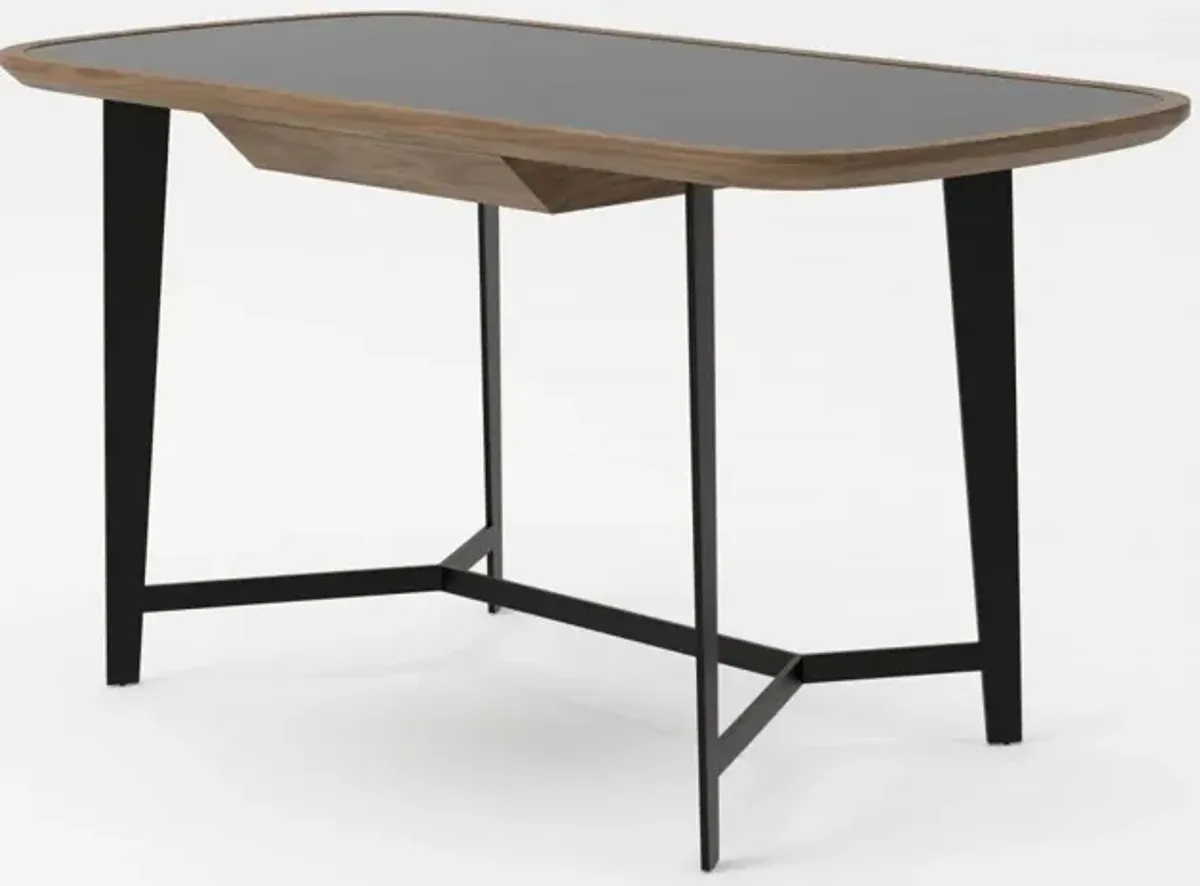 Glass Rectangular Writing Desk - Walnut And Black