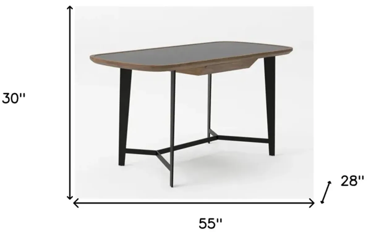 Glass Rectangular Writing Desk - Walnut And Black