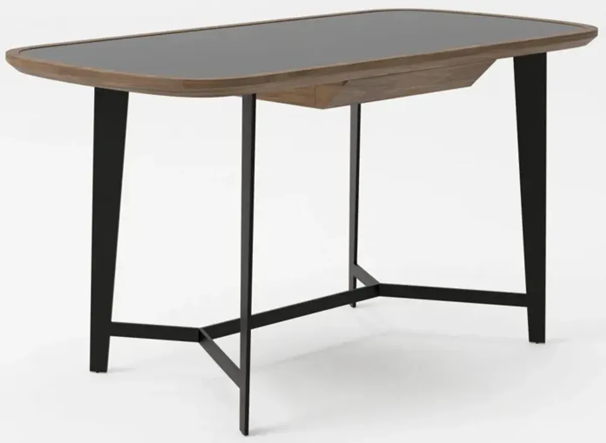 Glass Rectangular Writing Desk - Walnut And Black