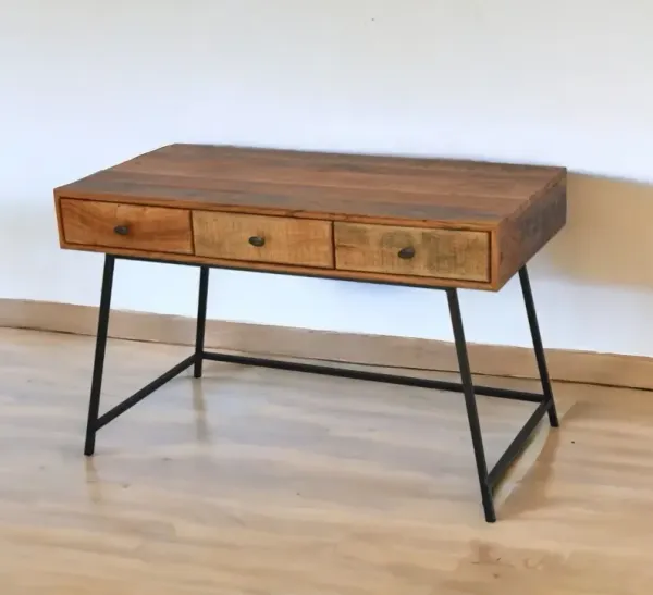 47" Solid Wood Writing Desk With Three Drawers - Natural And Black