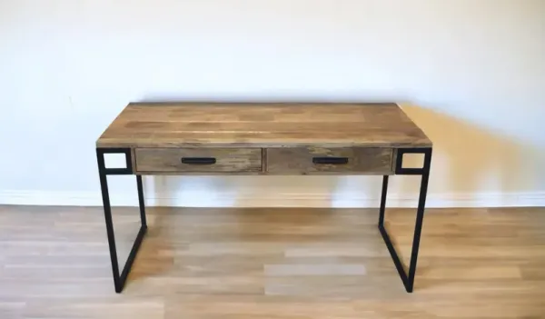 Solid Wood Writing Desk With Two Drawers - Natural And Black