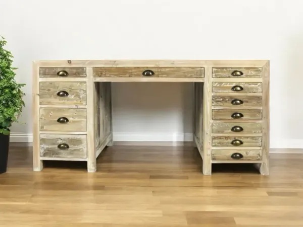 Solid Wood Writing Desk With Twelve Drawers - Brown