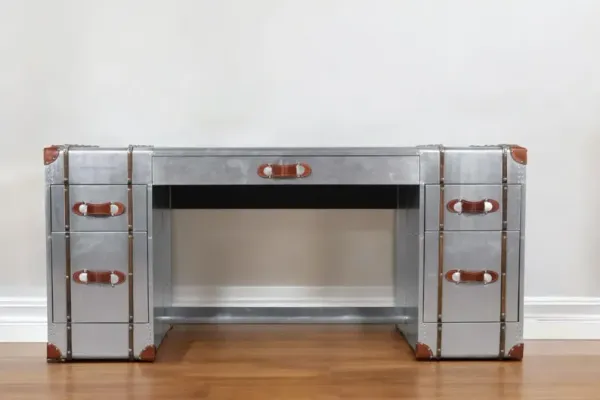 Aluminum Executive Desk With Five Drawers - Silver