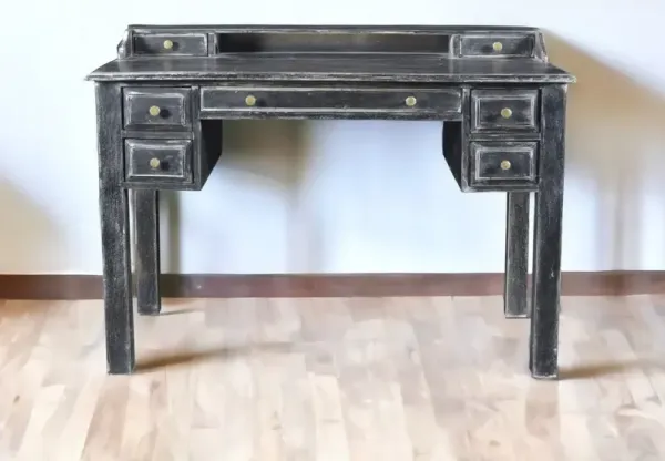 Solid Wood Writing Desk With Seven Drawers - Black