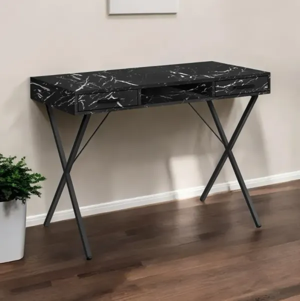 Computer Desk With Two Drawers - Black And White And Black