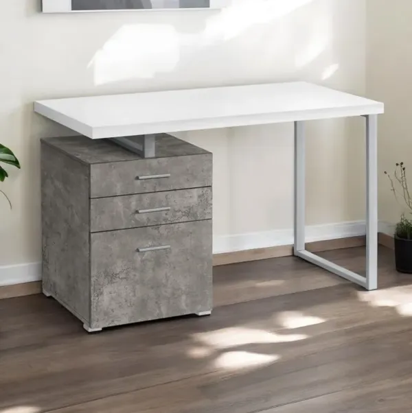 47" Computer Desk With Three Drawers - White And Gray