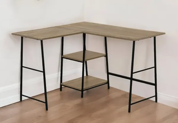 42" L Shape Computer Desk - Taupe And Black