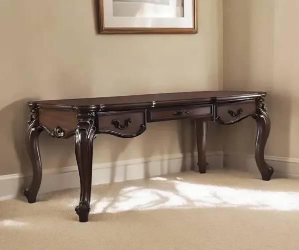 Wood Executive Desk With Three Drawers - Dark Brown