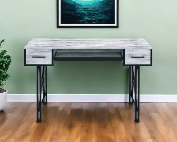 Computer Desk With Two Drawers - Antiqued White And Black