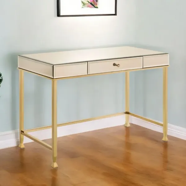 Mirrored Writing Desk - White And Gold