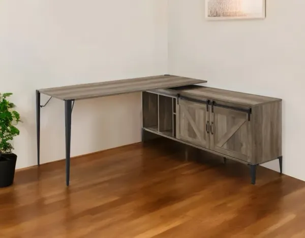 65" L Shape Writing Desk - Brown And Black