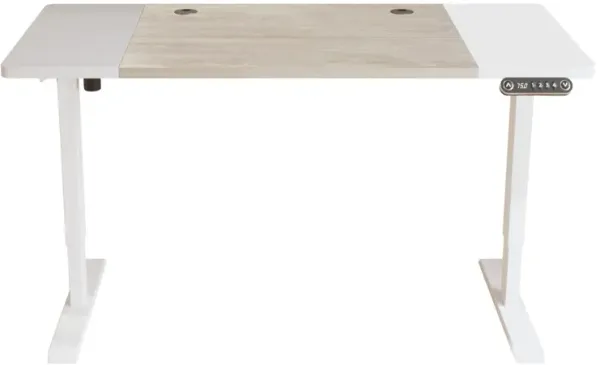 Adjustable Wood And Stainless Steel Rolling Computer Desk - Natural And White