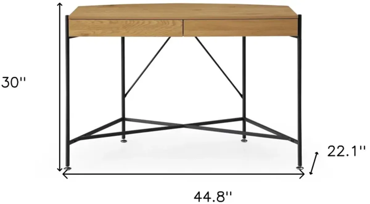 Half Circle Writing Desk With Two Drawers - Natural And Black