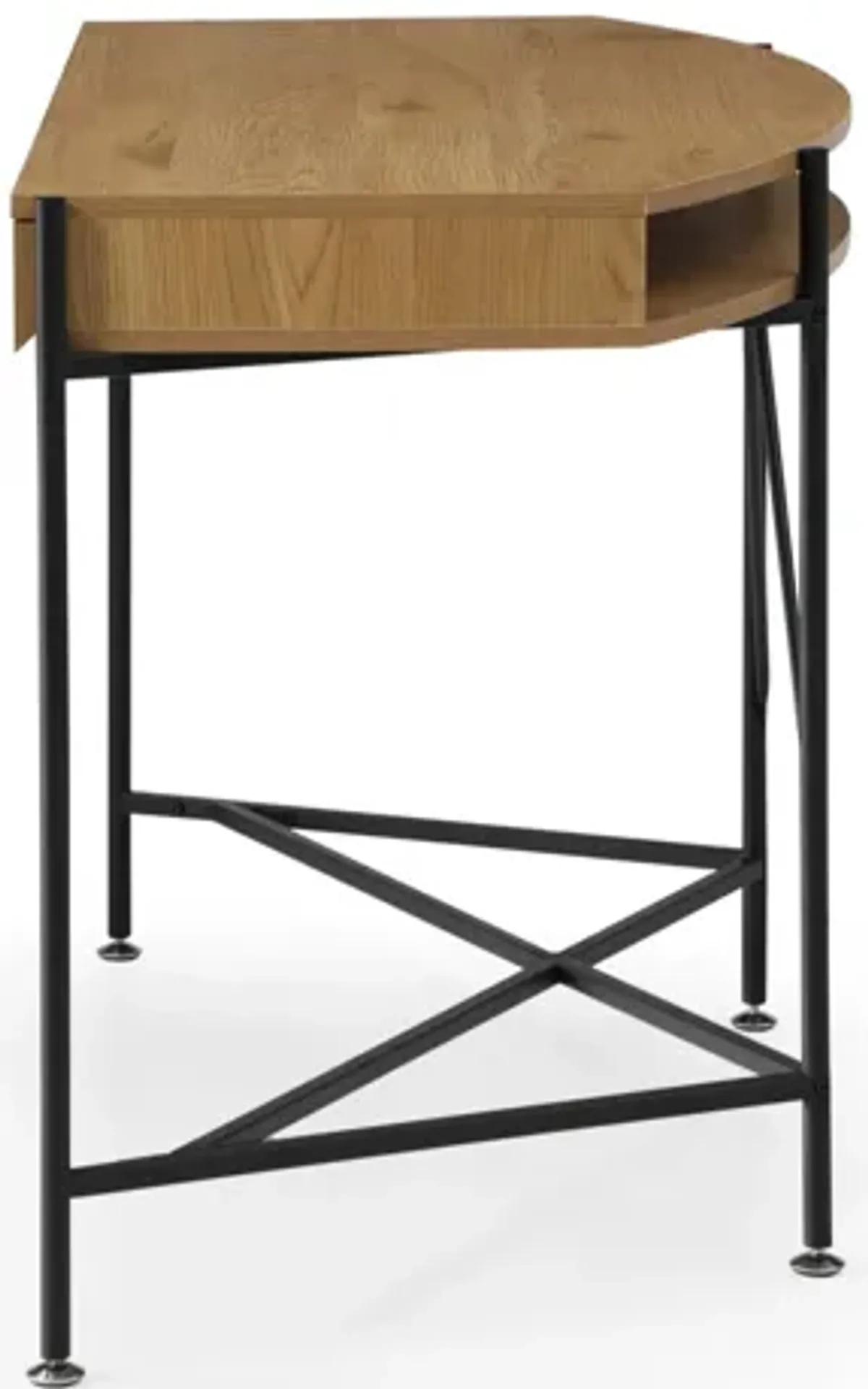 Half Circle Writing Desk With Two Drawers - Natural And Black