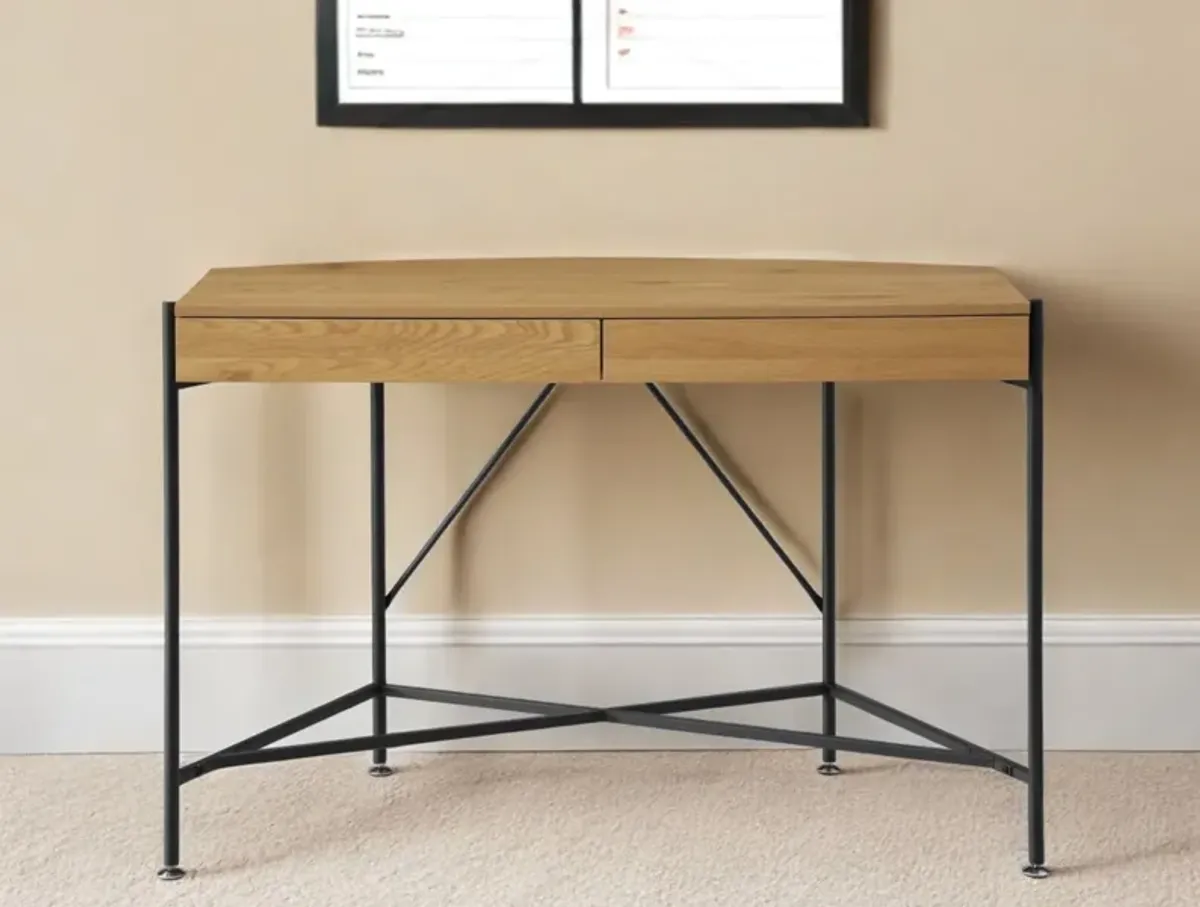 Half Circle Writing Desk With Two Drawers - Natural And Black