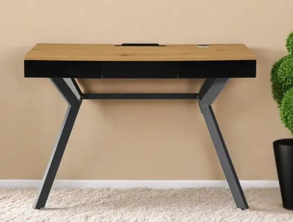 Writing Desk With Three Drawers - Natural And Black