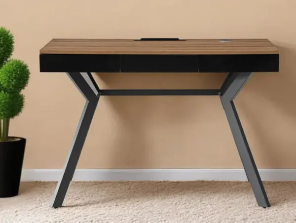 Writing Desk With Three Drawers - Wood Brown And Black