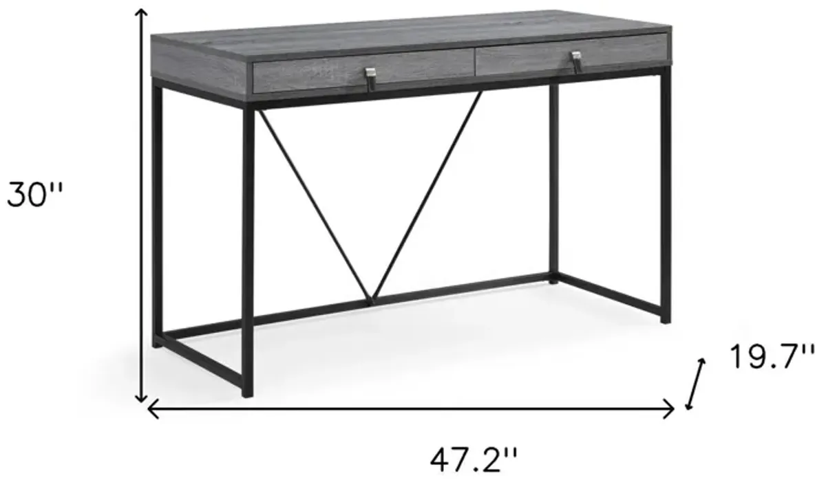 47" Writing Desk With Two Drawers - Gray And Black