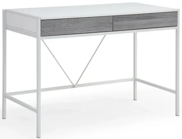 Writing Desk With Two Drawers - White And Gray