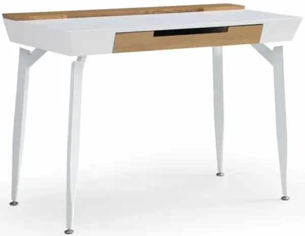 Writing Desk With Three Drawers - White And Natural