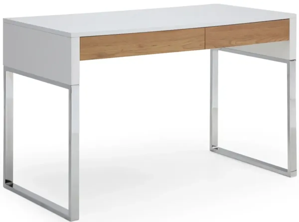 47.2" x 23.6" x 30" Writing Desk With Two Drawers - White And Silver