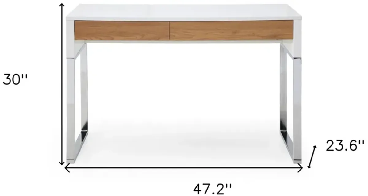 47.2" x 23.6" x 30" Writing Desk With Two Drawers - White And Silver