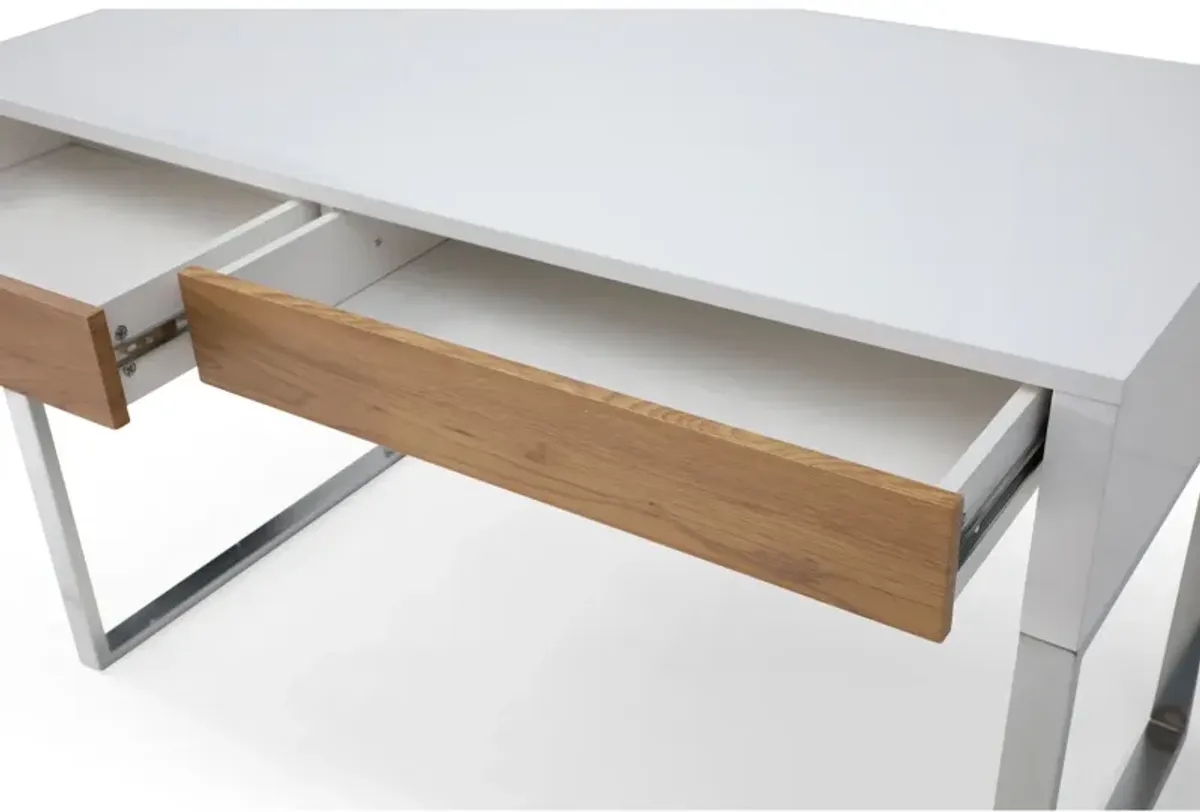 47.2" x 23.6" x 30" Writing Desk With Two Drawers - White And Silver