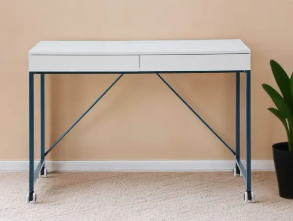 Writing Desk With Two Drawers - White And Navy Blue