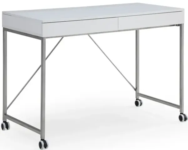 43" Writing Desk With Two Drawers - White And Silver