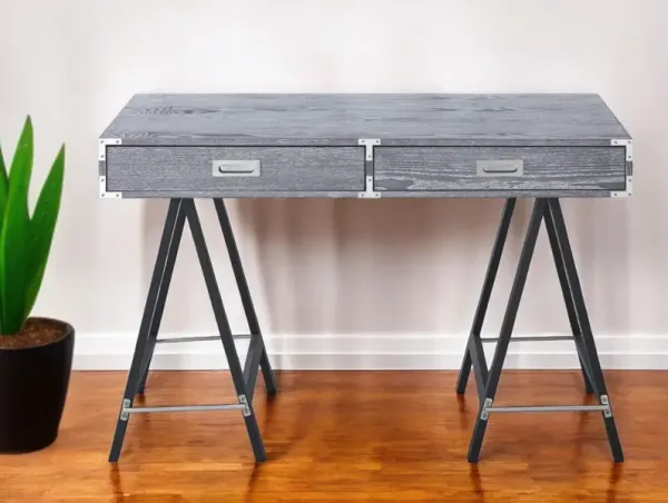47.2" x 23.5" x 30" Writing Desk With Two Drawers - Gray And Black