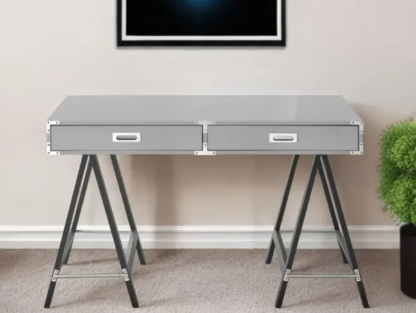 Writing Desk With Two Drawers - Light Gray And Black