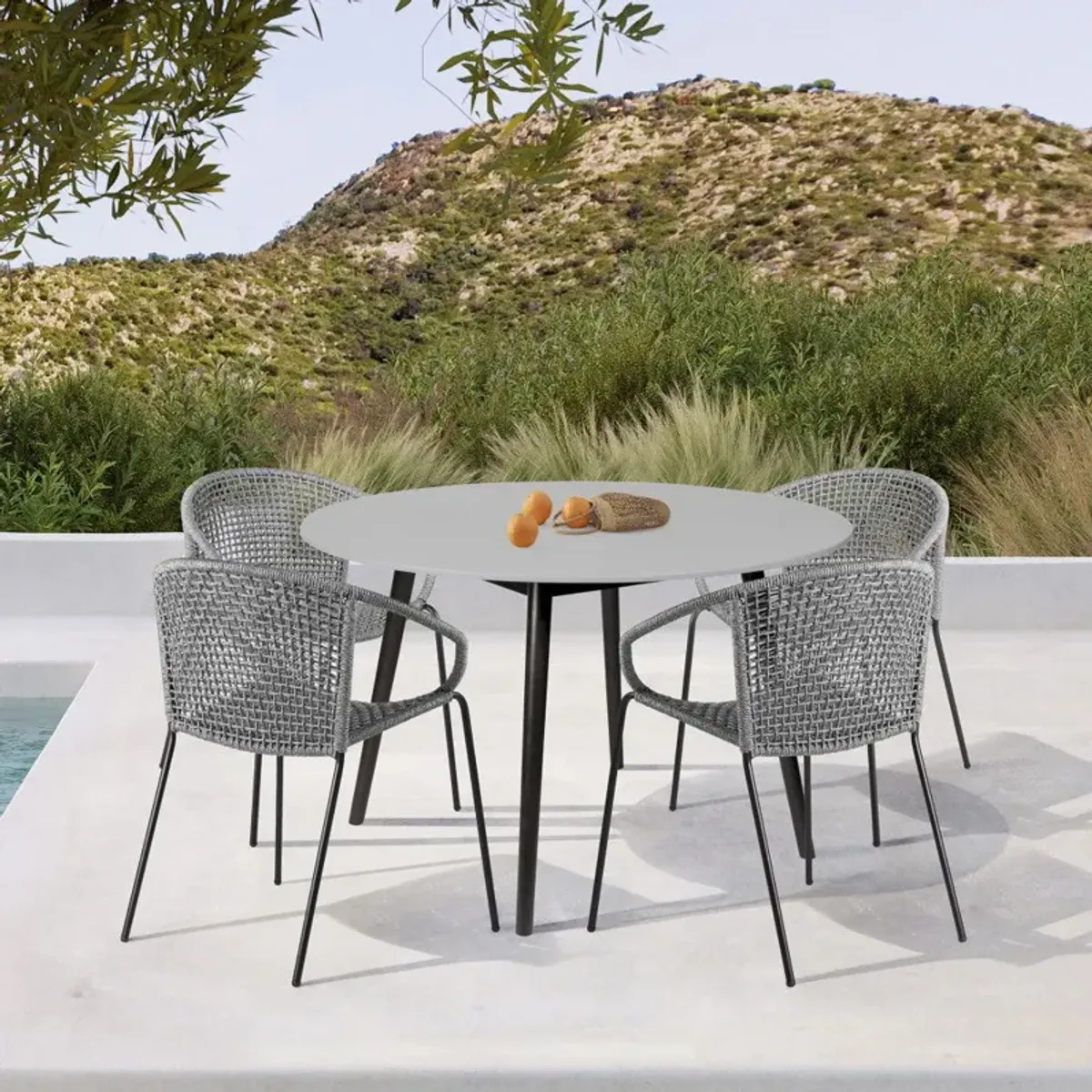 5 Piece 47" Round Dining Set With Four Chairs - Gray And Black