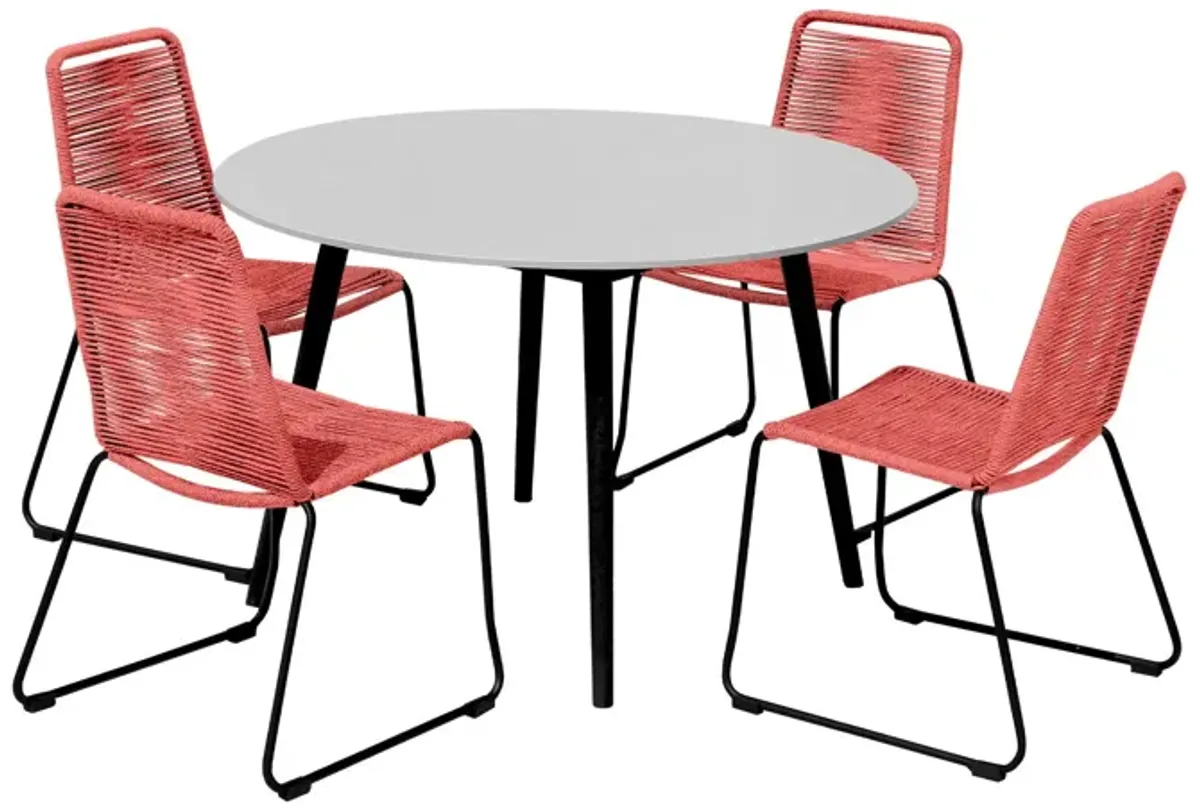 5 Piece Round Stone Dining Set With Four Chairs - Gray And Red