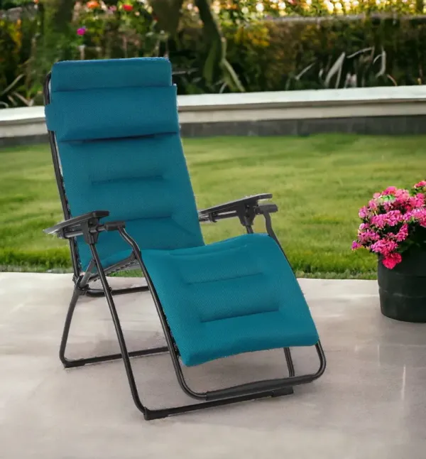 Steel Outdoor Zero Gravity Chair With Blue Cushion - Blue