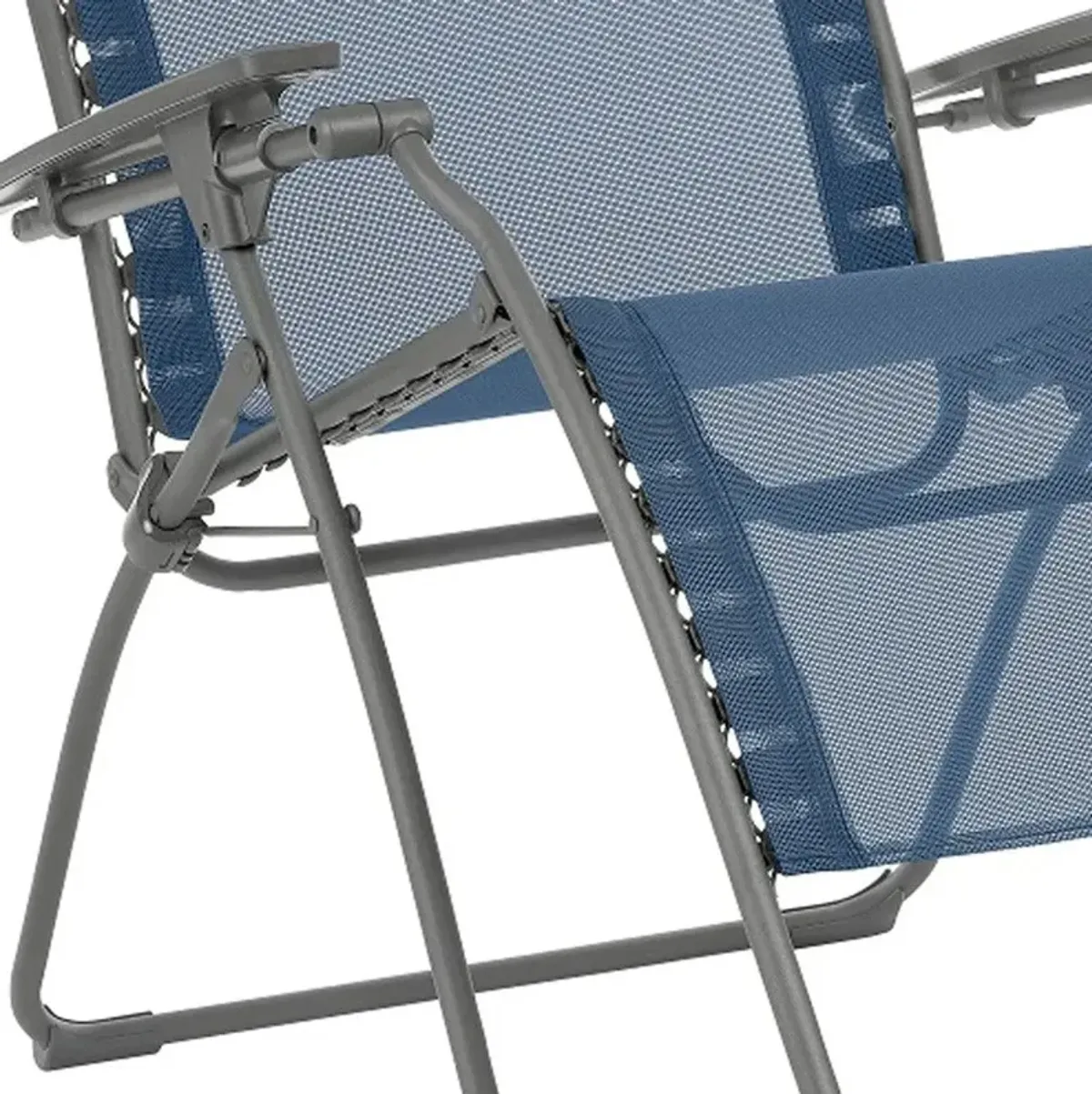 Steel Outdoor Zero Gravity Chair With Blue Cushion - Blue And Gray