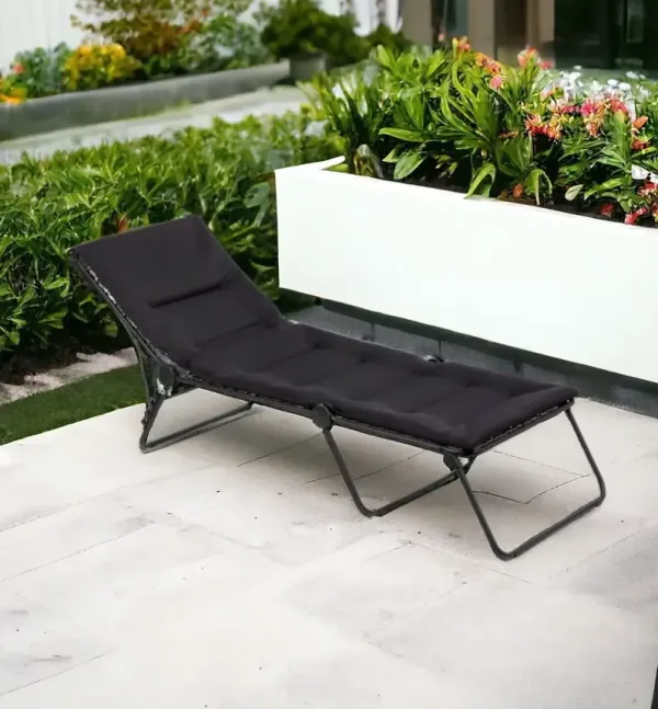 Steel Outdoor Chaise Lounge With Black Cushion - Black