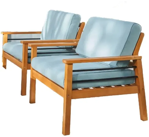Wood Outdoor Arm Chair With Aqua Cushion - Natural