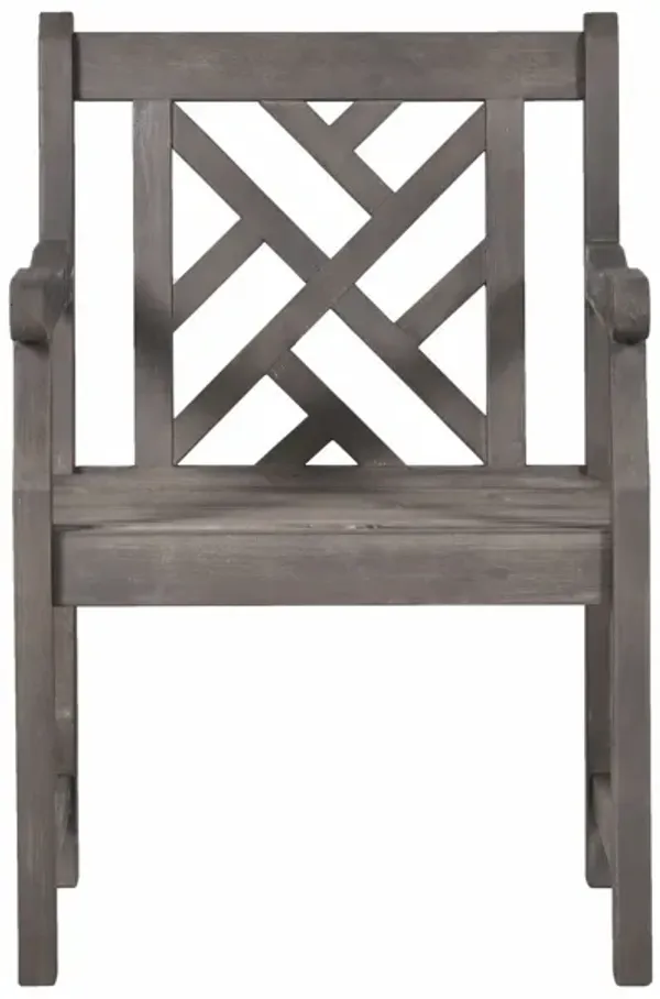 Distressed Patio Arm Chair With Diagonal Design - Dark Gray