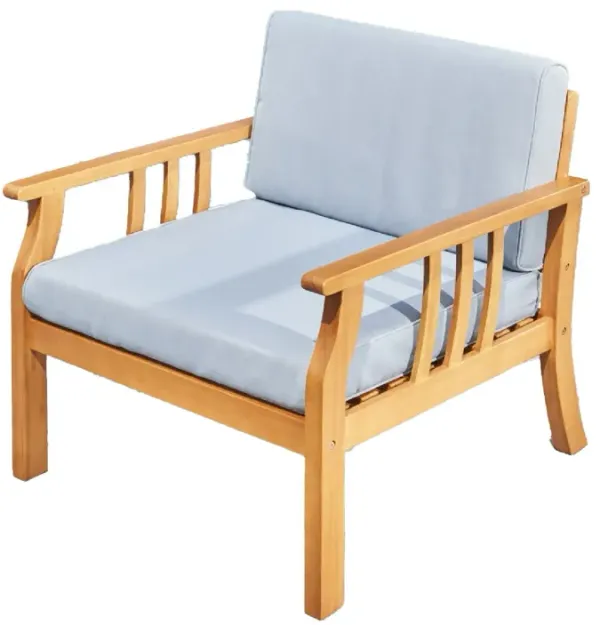 33" Eucalyptus Slat Wood Outdoor Accent Chair With Aqua Cushion - Natural