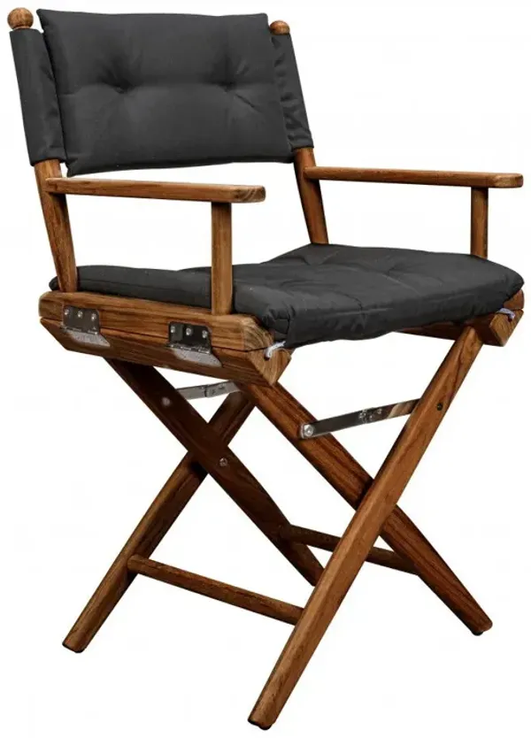 23" Wood Solid Wood Indoor Outdoor Director Chair With Black Cushion - Black And Natural