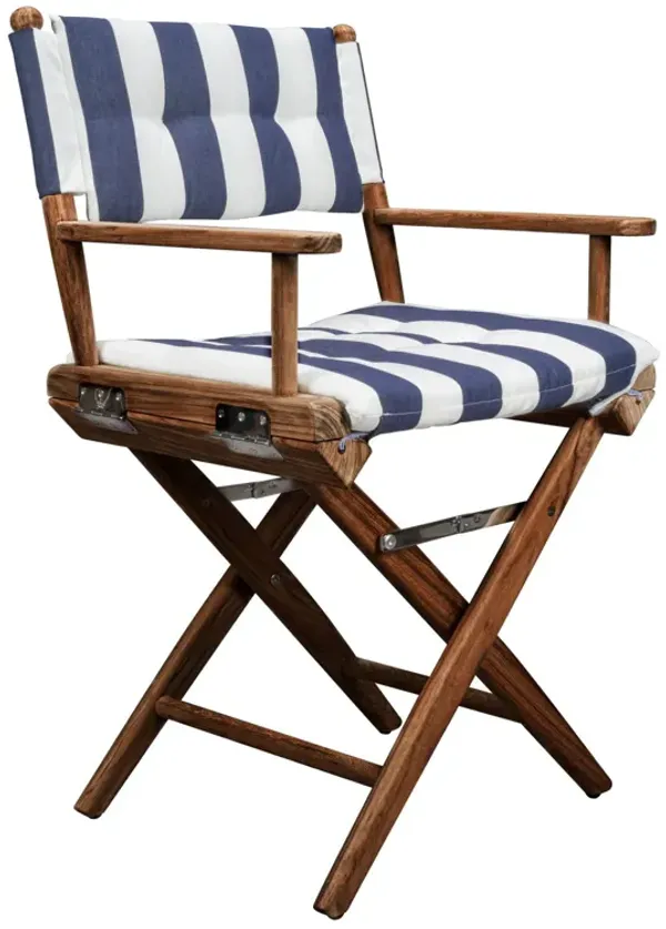 23" x 17.5" x 33.5" Wood Solid Wood Indoor Outdoor Director Chair With Blue And White Cushion - Blue And White And Natural