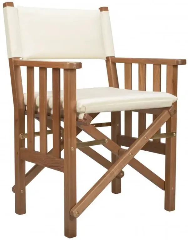 Wood Solid Wood Indoor Outdoor Director Chair With Ivory Cushion - Ivory And Natural