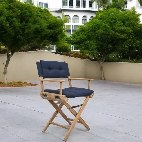 Solid Wood Director Chair With Navy Blue Cushion - Navy Blue And Brown