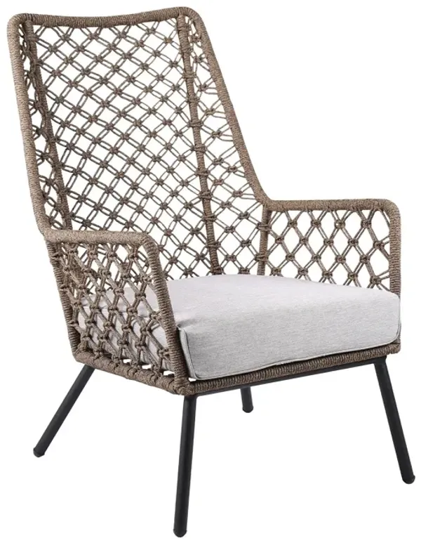 Metal Outdoor Arm Chair With Gray Cushion - Light Brown / Gray