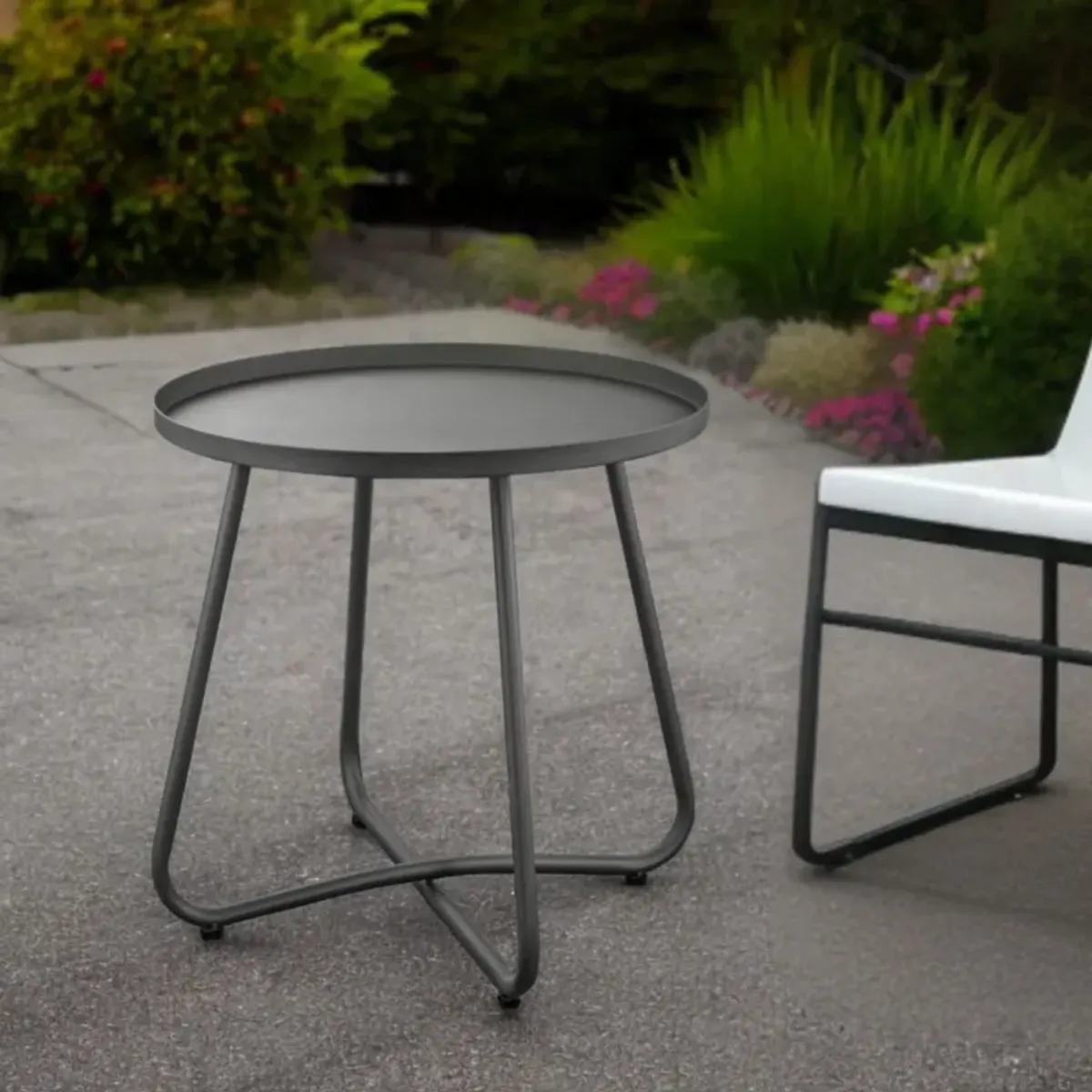 Rounded Aluminum Outdoor Side Table - Gray