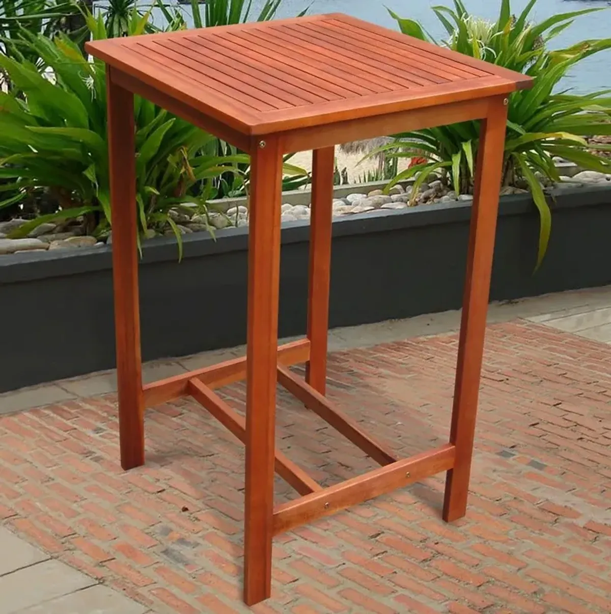 Square Solid Wood Outdoor Bar Table - Brown