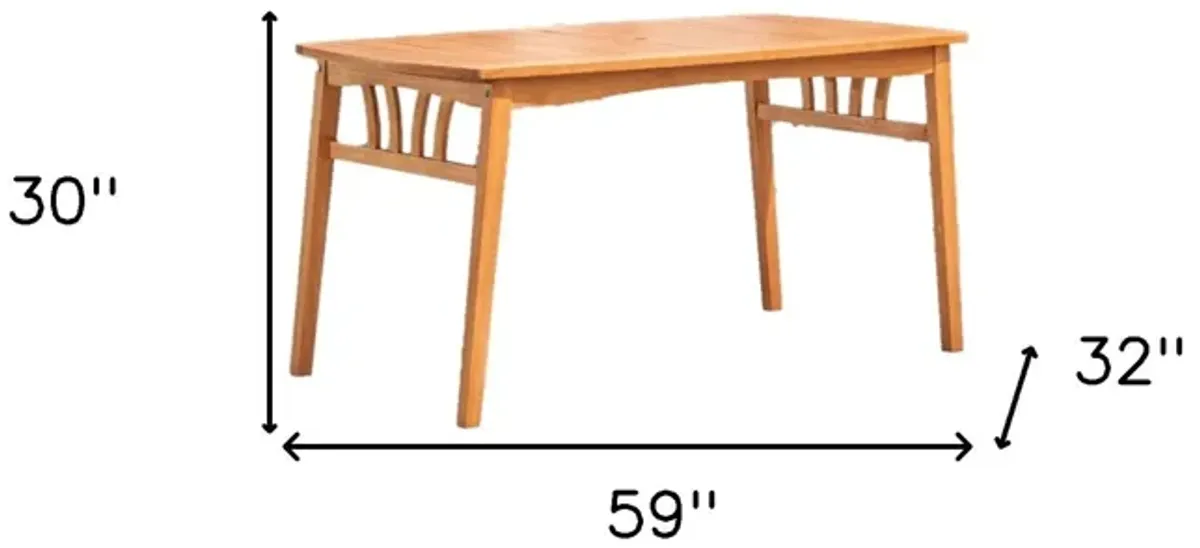 59" x 32" x 30" Solid Wood Outdoor Dining Table With Umbrella Hole - Natural