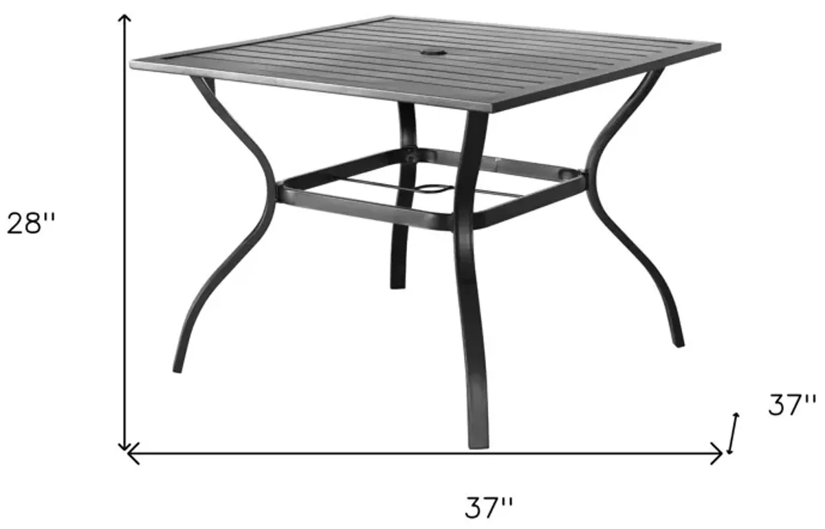 37" Square Metal Outdoor Dining Table With Umbrella Hole - Black