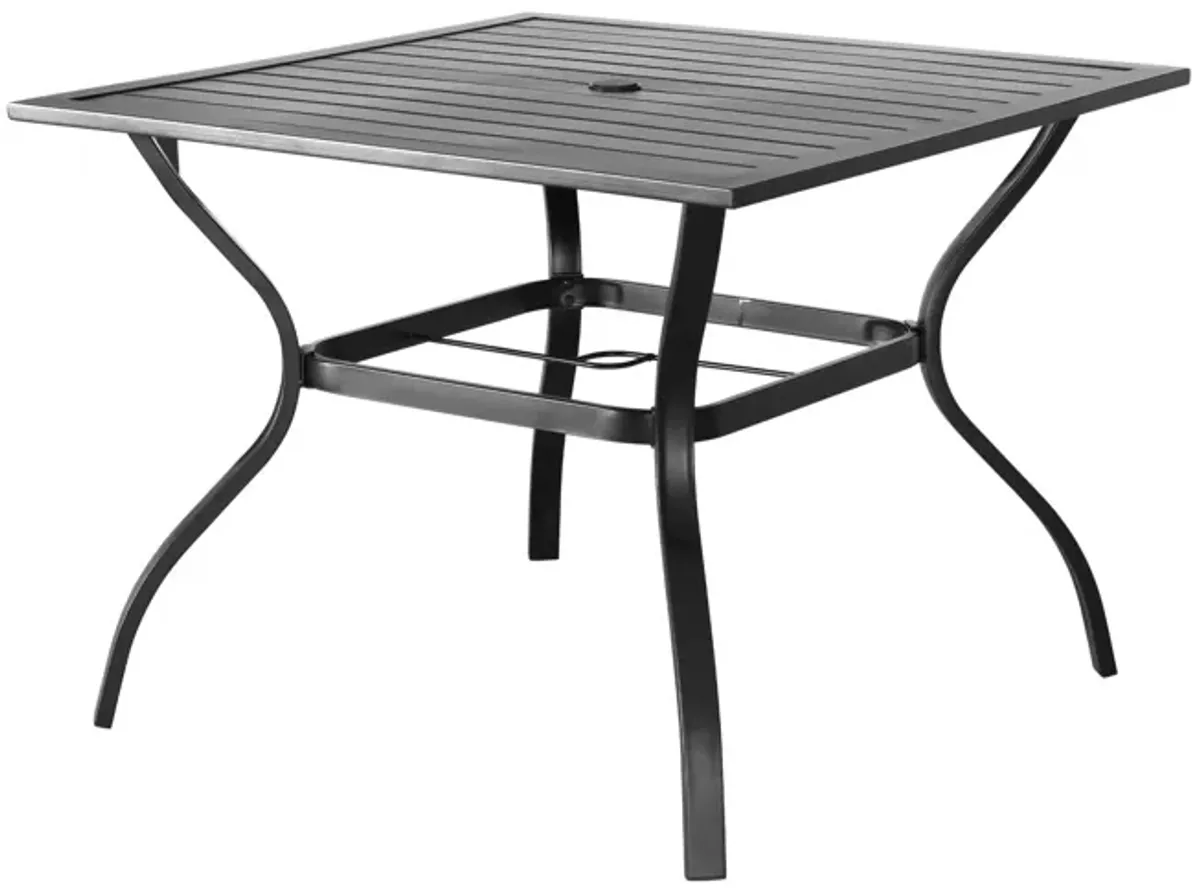 37" Square Metal Outdoor Dining Table With Umbrella Hole - Black